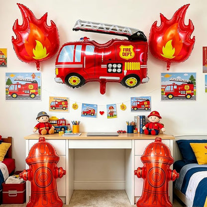 Fire Truck Balloons Birthday Decorations Set | Fire Truck, Flame and Fire - Image 2