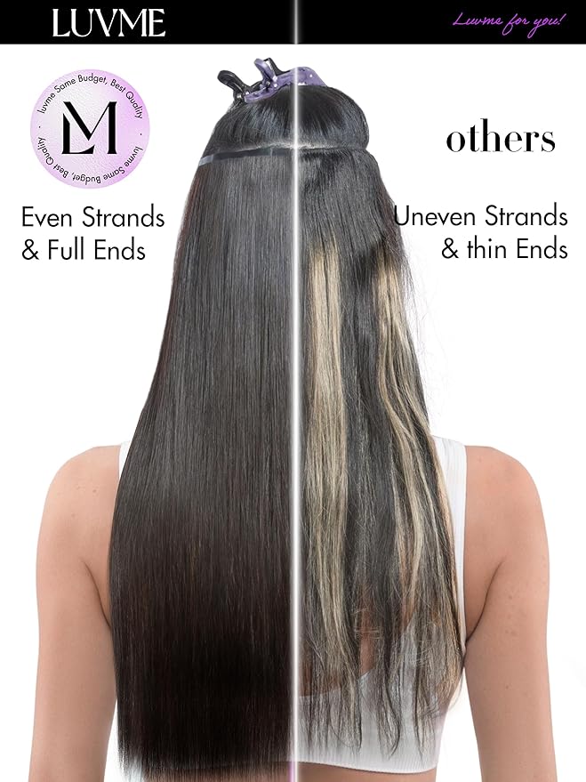 LUVME Straight Seamless 110g 7Pcs Clip in Hair Extensions Full Max with 18inch Remy Human Hair Extensions, Natural Black 100% Real Soft Human Hair