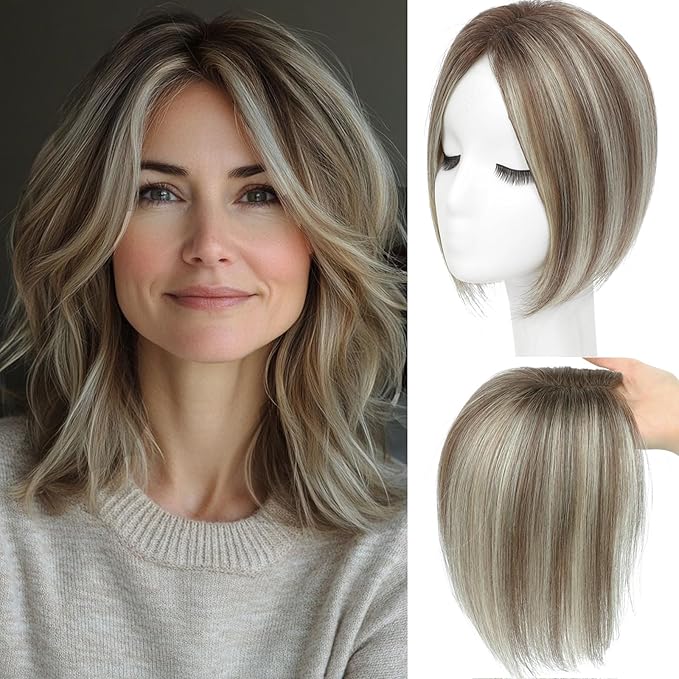 SARO-UP Hair Toppers for Women Real Human Hair Toppers for Women with Thinning Hair pieces with No Bangs 3 * 4Inch Hand-Tied Invisible Upgrade Swiss Base 10Inch Topper (4T6/613#)