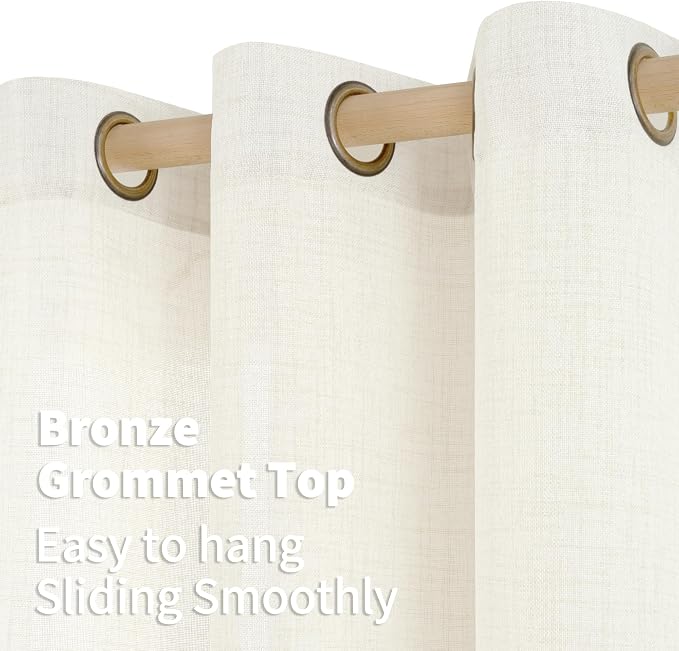YoungsTex Ivory Linen Curtains 40 Inch Length, Kitchen Window Drapes Light - Image 5
