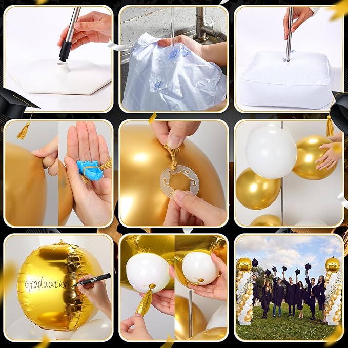2 Sets Gold and White Balloon Column Stand Kit, Adjustable Floor Balloon Arch - Image 5