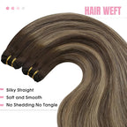 YoungSee Sew in Hair Extensions Real Human Hair Balayage Human Hair Weft Extensions Dark Brown Mix Caramel Blonde Balayage Hair Extension Sew in for Women 18inch 100g