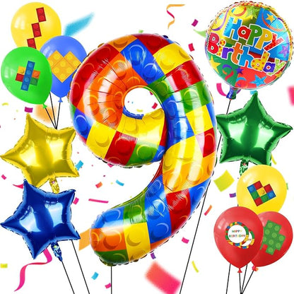 40 Inch Building Block Number Balloon, Colorful Number Block Foil Balloons by AXBMM