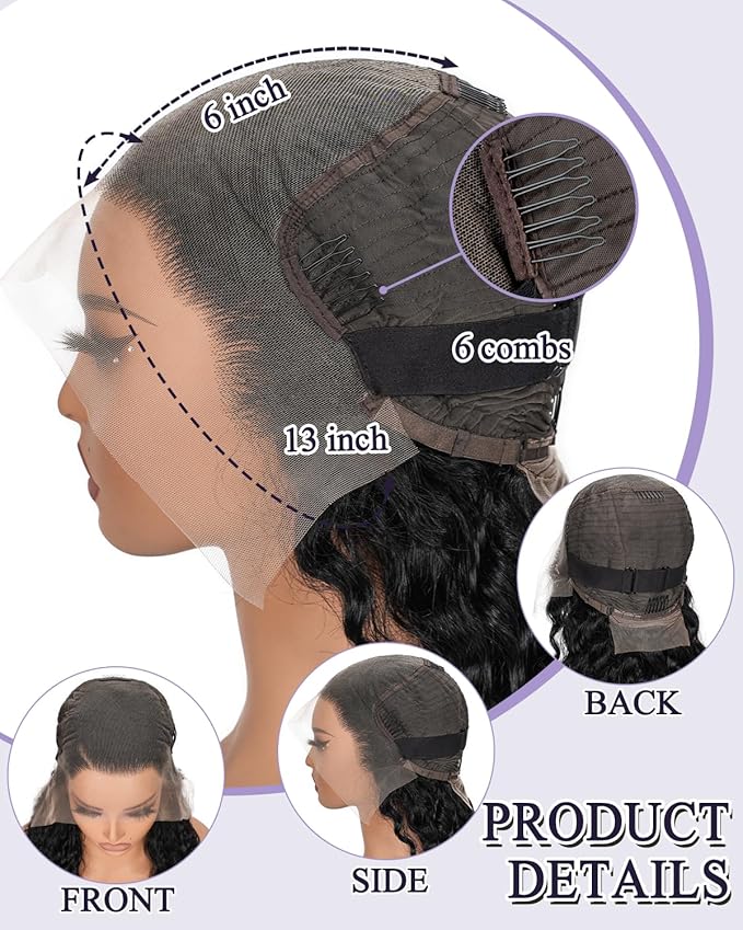 13x6 Deep Wave Lace Front Wigs Human Hair 180% Density Curly Human Hair Wig for Women Wet and Wavy HD Frontal Wigs Pre Plucked with Baby Hair 36Inch