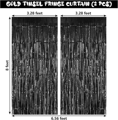 Black Tinsel Foil Fringe Curtain Backdrop, 3.3 x 8.2 ft Metallic Glitter - Image 3
