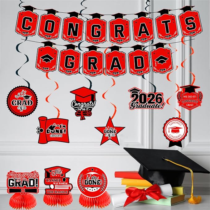 Graduation Decorations 2026 Red Themed Set - Image 2