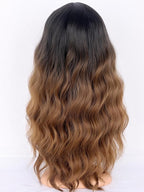 Ombre Brown Wavy Wigs with Bangs for Women - Medium Long Synthetic Black To Brown Wigs Heat Resistant for Daily Party Use
