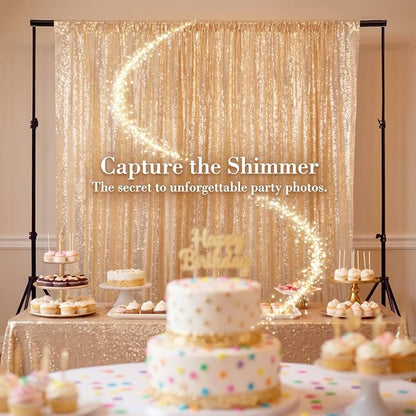 ShinyBeauty Light Gold Sequin Backdrop 8x10ft, - Image 2