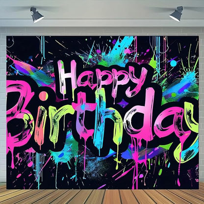 HOMETITUTE Neon Happy Birthday Banner 71x43 Inch Photography Backdrops | Glow by HOMETITUTE