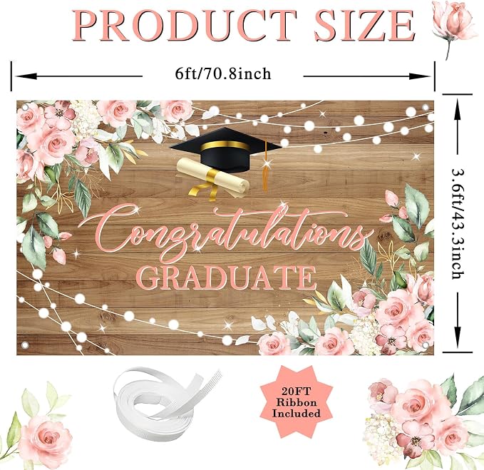 Rustic Wood Graduation Banner Congratulations Graduate Party Decorations - Image 3
