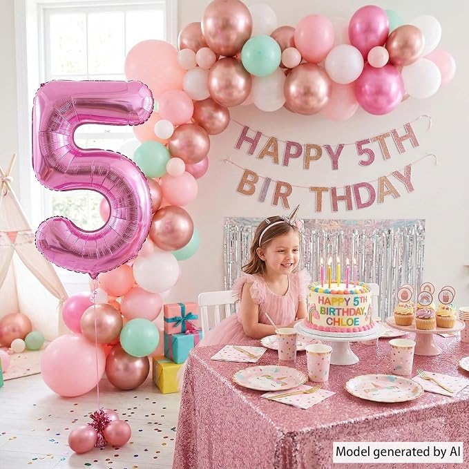 Pink Number 5 Balloon 40 Inch, Glossy Metallic Digit - Image 6