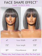 LUVME HAIR All-Day Comfort Wig 10 Inch Grey Salt & Pepper Silky Straight Bob Wig with Bangs Human Hair Glueless HD Lace Bob Wig with Mix Grey Color, Ready to Go Short Wigs For Women (Breathable Cap)
