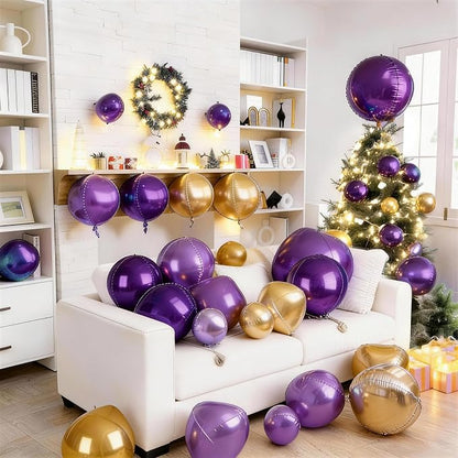 12Pcs Purple and Gold Round Balloons Foil, Large Gold Dark Light Purple - Image 6
