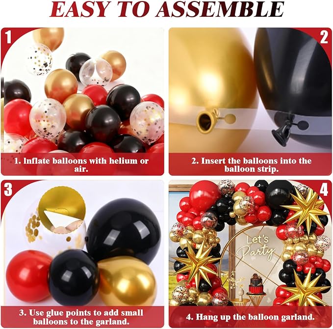 Red Gold Black Balloons Arch Kit | fo Birthday Red Carpet Casino Theme Race Car - Image 9