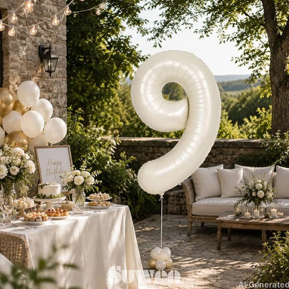 SUWEN 40 Inch Cream White Large 9 Balloon Numbers Big Foil Helium 0-9 | Jumbo - Image 2