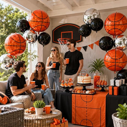 Basketball Round Foil Balloons, Basketball Black Silver Foil Baloon - Image 8