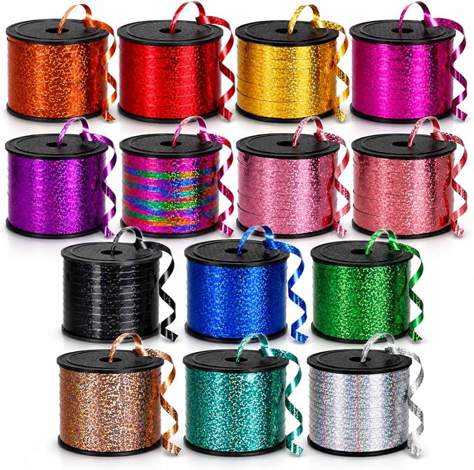 14 Roll Glitter Curling Ribbon, 1400 Yards Crimped Curling Ribbon, 1/5" Shiny by YIMITEE