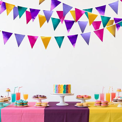 Colorful Party Decorations Hot Pink Teal Purple Metallic Fabric Triangle - Image 5