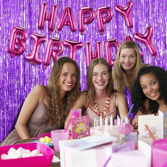 2 Pack Purple Backdrop Tinsel Streamers Foil Fringe Backdrop Halloween Party - Image 4