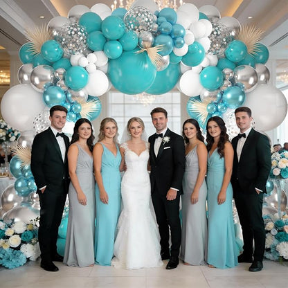 152Pcs Teal Silver White Balloons Arch Kit Different Size | Turquoise Blue - Image 6
