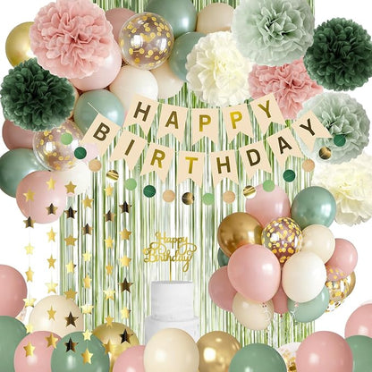 Pink and Sage Green Birthday Party Decorations by Iysoll