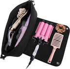 Aerotrunk Hair Tools Organizer - Hot Hair Tools Travel Bag with Heat Resistant Mat, Large Capacity Pouch for Flat Irons, Curling Wands, Hair Dryers - Black