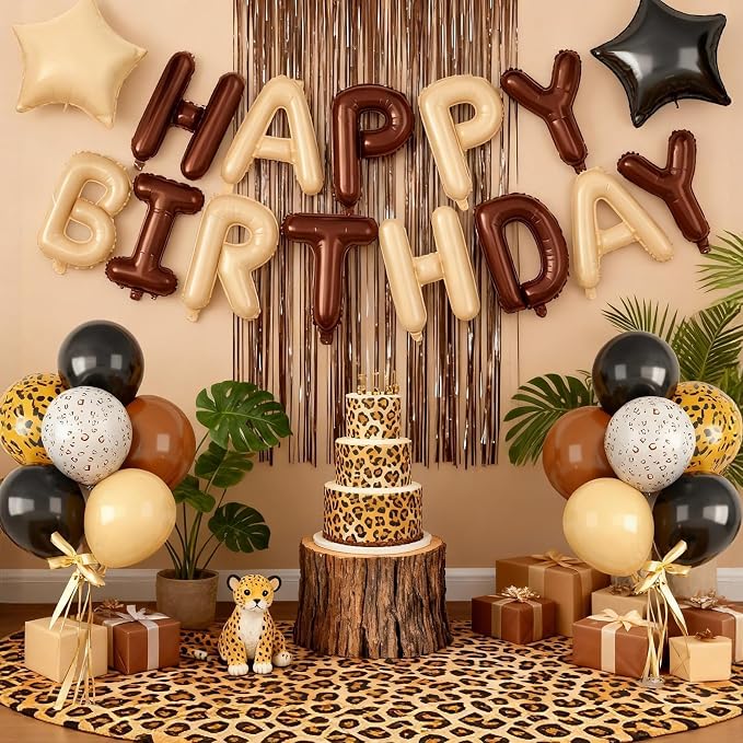 29PC Cream Brown Leopard Happy Birthday Balloon Banner, 16Inch 3D Aluminum - Image 5