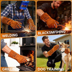 Welding Gloves Fire Heat Resistant 14IN Fireproof Leather for Welding Fire Pit Wood Stove Campfire Furnace BBQ Baking,Grill Oven Stick Mig Tig Gear Gift for Man L