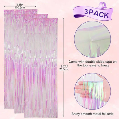 Voircoloria 3 Pack 3.3x8.2 Feet Iridescent Transparent Foil Fringe Backdrop - Image 3