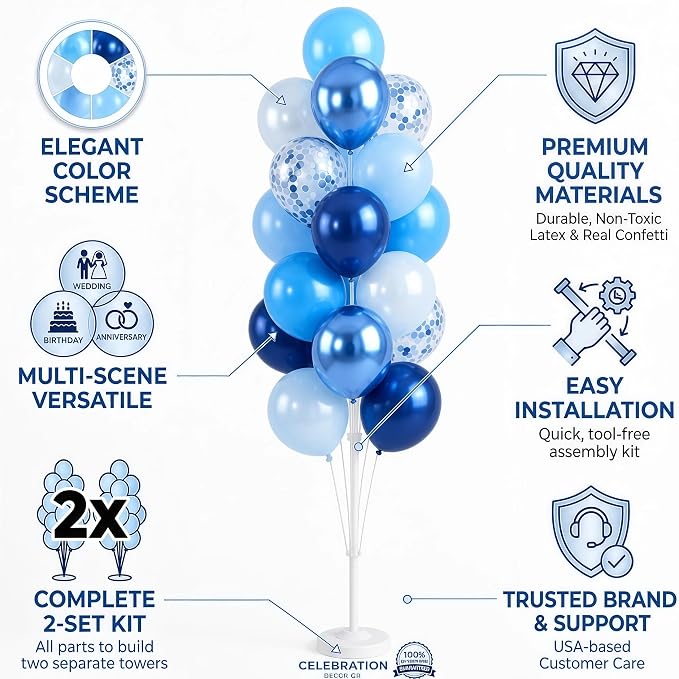 Hiins Metallic Blue Balloon Column Kit Set of 2 - Image 3