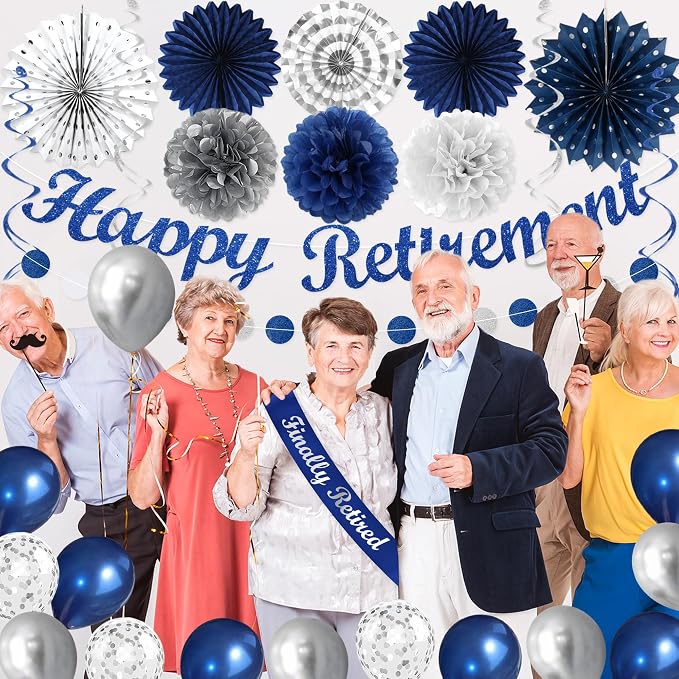 Vlipoeasn Blue Silver Retirement Decorations - Image 4