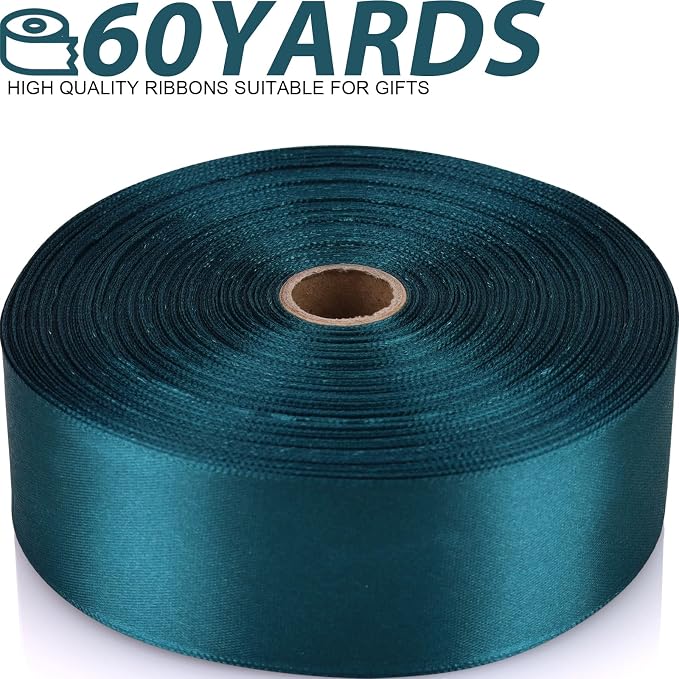 1-1/2 Inch 60 Yards Greenish Blue Solid Satin Ribbon - Image 2