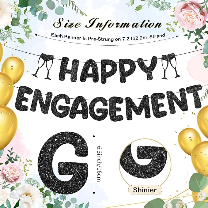 Pre Strung Happy Engagement Banner Glitter Engagement Party Decorations - Image 2