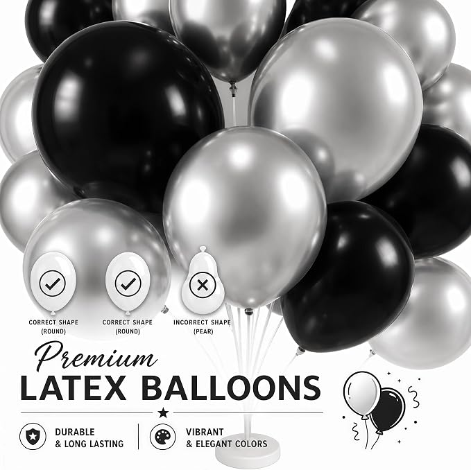Black Silver Balloon Stand Kit for Floor or Table, Party Decor - Image 5