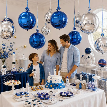 Blue Silver Round Foil Balloons - Image 9