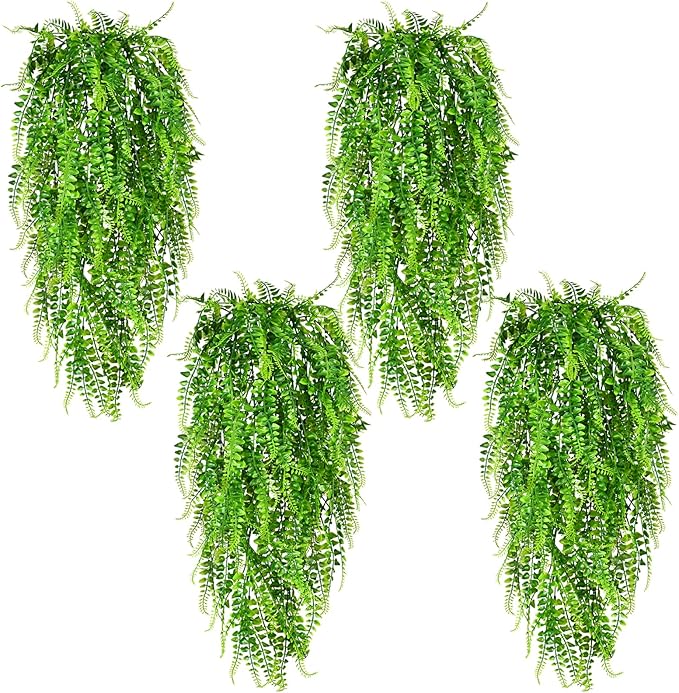 4Pcs Fake Ferns Fake Hanging Plants Artificial Ferns Vine Greenery | UV by Waipfaru
