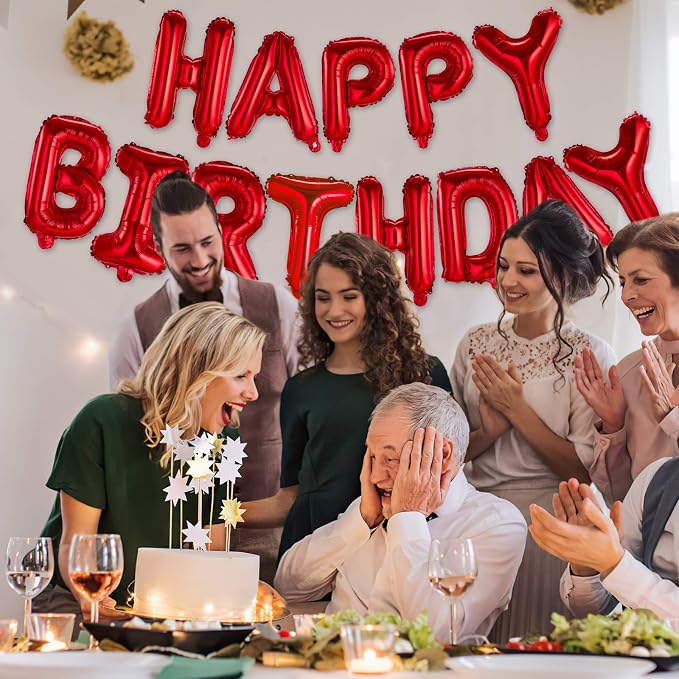 Happy Birthday Balloons Banner Red 16 Inch Mylar Foil Letters | Inflatable - Image 5