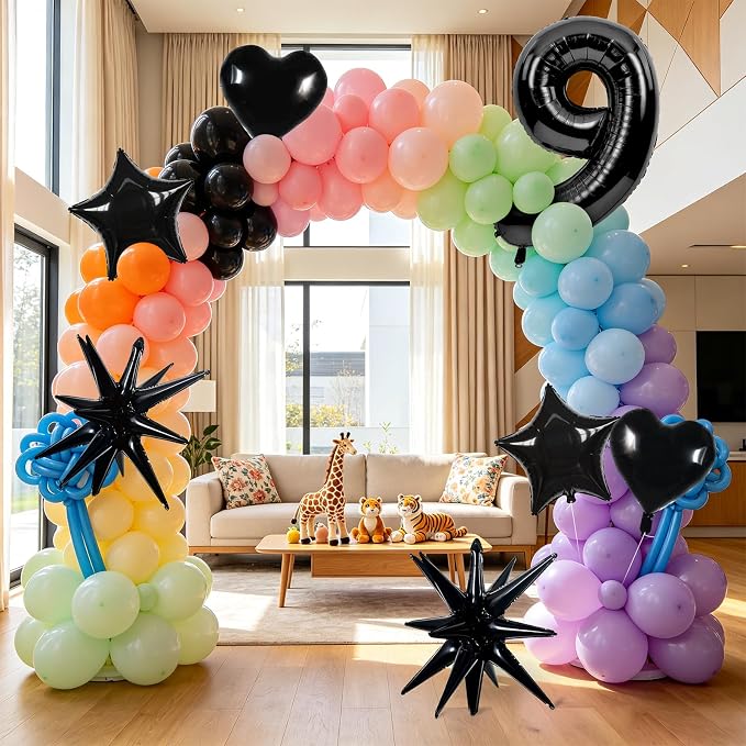 TONIFUL 9th Birthday Balloons Kit 40 Inch Black Large Number 9 Foil Balloon | - Image 6