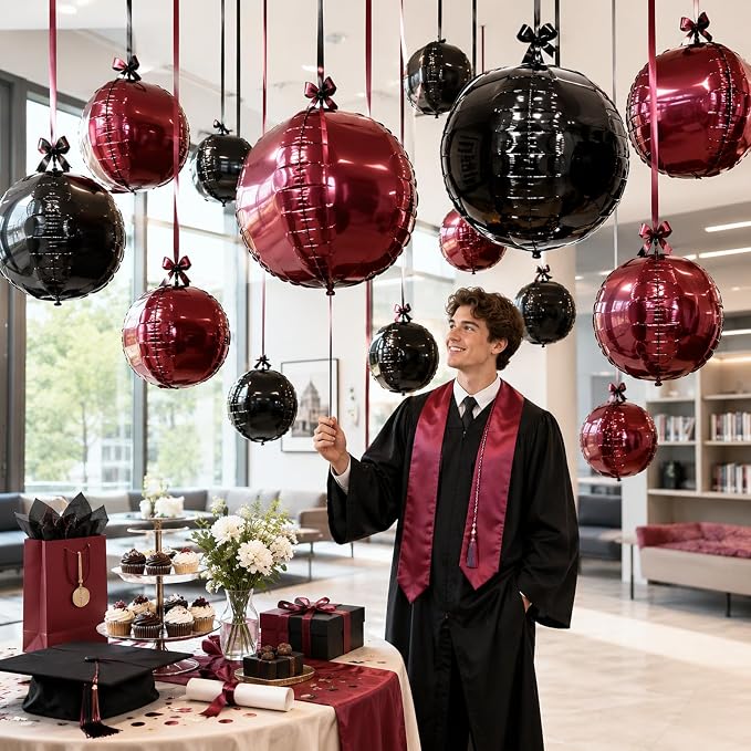 Black Burgundy Round Foil Balloons - Image 6