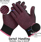 Heat Resistant Gloves for Hair Styling, 2 Pairs Black and Rose Pink, Curling Iron Gloves, Heat Protective Gloves for Hair Stylists, Salon Professionals, Home Use ﻿