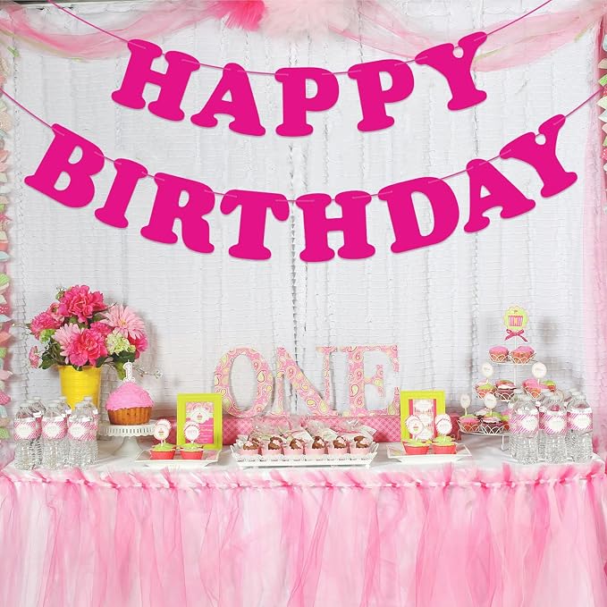 Pink Happy Birthday Banner Sign Birthday Backdrop Party Supplies - Image 8