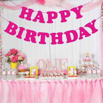 Pink Happy Birthday Banner Sign Birthday Backdrop Party Supplies - Image 8