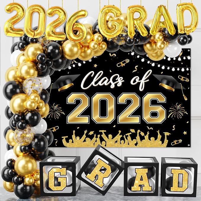 Graduation Decorations 2026, Balloon Arch Kit and Backdrop by QIFU