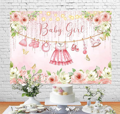 InMemory Baby Girl Baby Shower Backdrop Pink Floral Baby Shower Decorations - Image 4