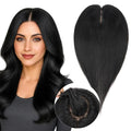 Real Human Hair Toppers for Women 3.54"*4.72" Silky Base 150% Density No Bangs Adjustable Parting Clip-In Topper Hairpieces for Women with Thinning Hair 12 Inches Dark Black