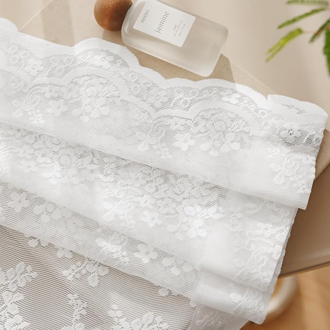 Anmao Vintage Lace Kitchen Curtains 24 Inches Long 2 Panels, Romantic Semi - Image 6