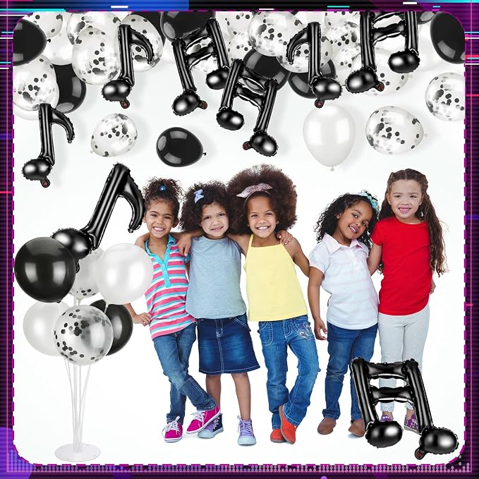 18" Music Notes Foil Balloons Stand Kit 4 Set, Music Latex Birthday Party - Image 4