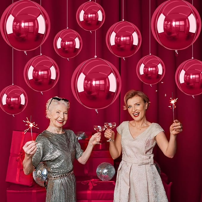 12Pcs Burgundy Red Round Foil Balloons, Metallic Deep Red Foil Balloon - Image 4