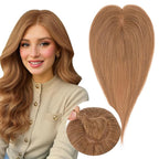 Real Human Hair Toppers for Women 3.54"*4.72" Silky Base 150% Density No Bangs Adjustable Parting Clip-In Topper Hairpieces for Women with Thinning Hair 12 Inches Light Brown