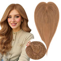 Real Human Hair Toppers for Women 3.54"*4.72" Silky Base 150% Density No Bangs Adjustable Parting Clip-In Topper Hairpieces for Women with Thinning Hair 14 Inches Light Brown